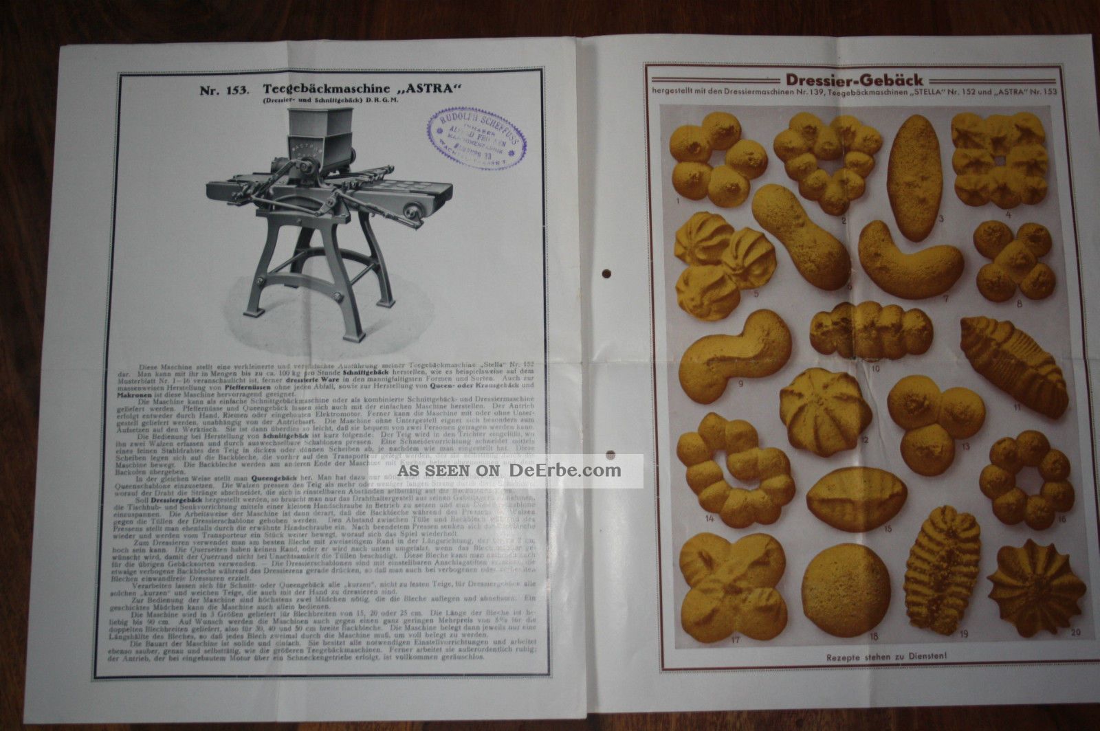 Preisliste Für Teegebäckmaschine Ca.  1930 Stella Und Astra Bäcker & Konditor Bild