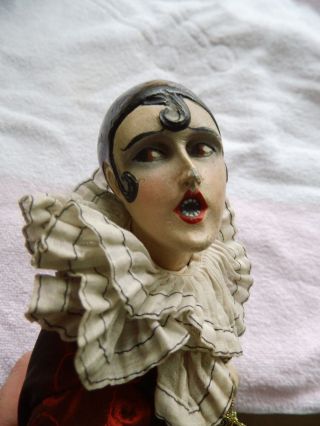 Antike Puppe Porzellan Stoff Sitzend Harlekin Pierrot Tkr Tkh ? 1900 1920 ? Doll Bild