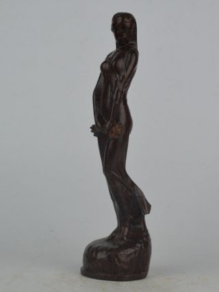 23cm Exquisite Handarbeit Alten Sandalwood Skulptur Goddess Figuren Statue Bild