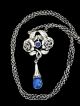 Silber Kette Collier Lapis Lazuli Signiert Mit Ca 925 / Rose Jugendstil Motiv Schmuck nach Epochen Bild 3