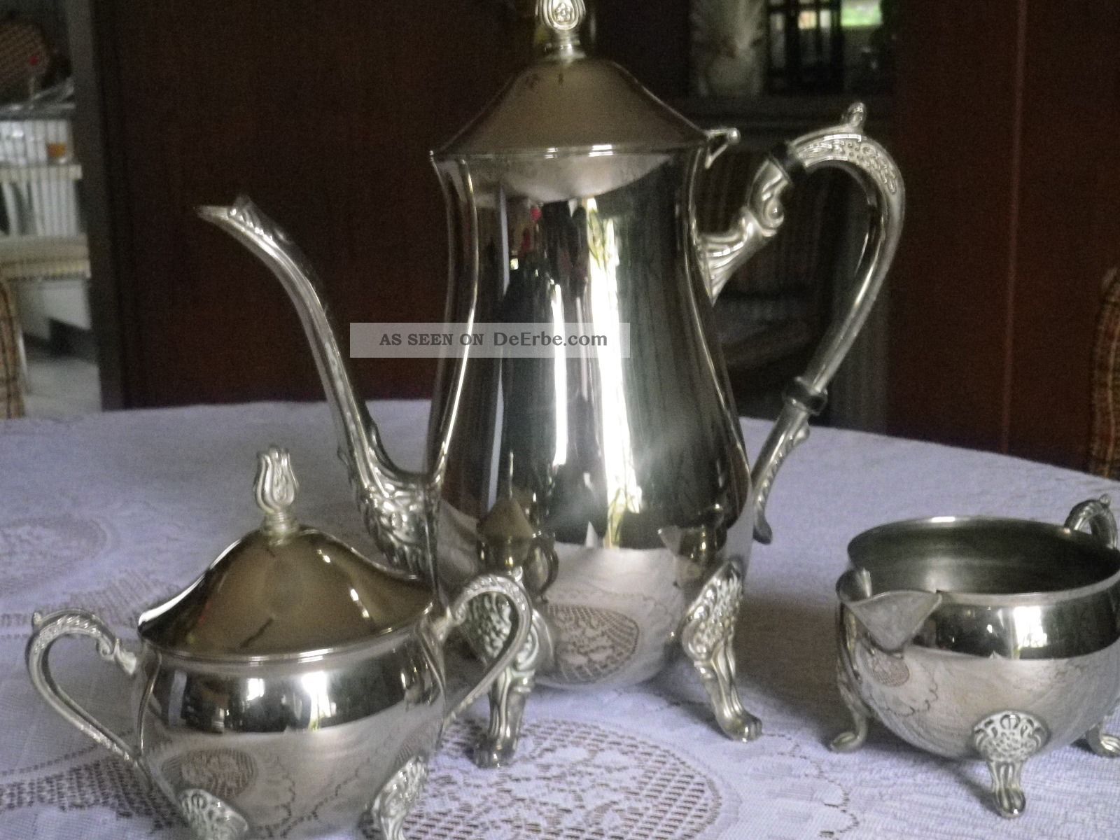 Antikes Kaffeeservice Service 3 Teile Versilbert Schwer Kanne Zucker Milch Objekte ab 1945 Bild