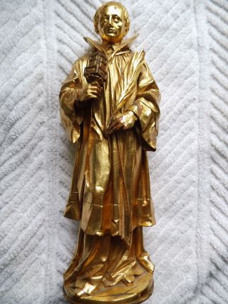 Uralte Antike Holzfigur Vergoldet Heiliger 26,  3cm Figur Holz Palmwedel 18 - 19 Jhd Bild