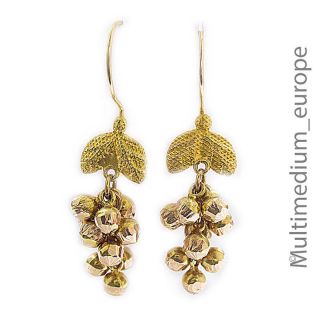 14ct 585 Gold Ohrringe Trauben Blätter Haken Vintage Earring 14k Grapes Leaves Bild