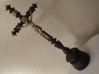Antikes Originales Wunderschönes Kreuz Aus Holz Und Metall - 19.  Jhd Bild