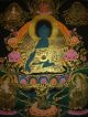 Toller Tibet.  Medizin Buddha Thangka Blue Beryll Masterpiece In Brokat 105x63 Cm Entstehungszeit nach 1945 Bild 1