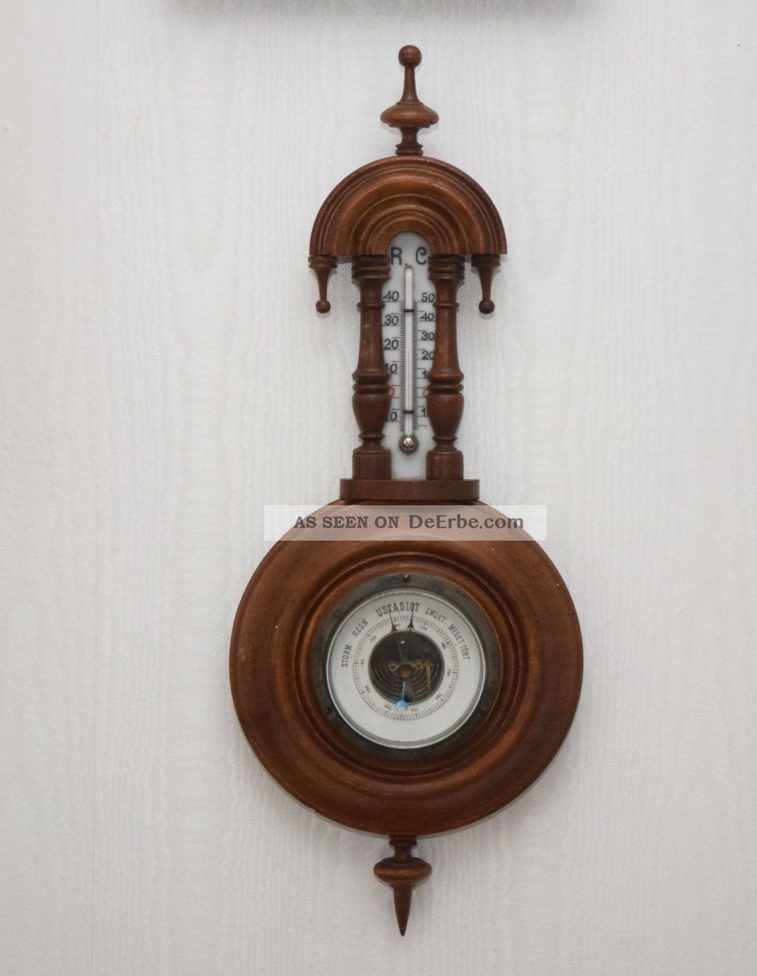 Wetterstation Mit Thermometer & Barometer Holzgehäuse Um 1920 Wettergeräte Bild