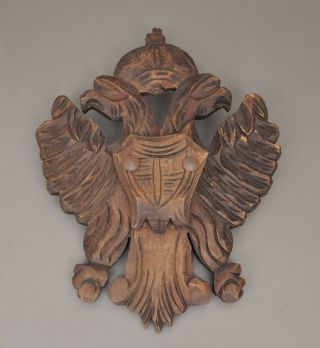 Antikes Wappen Mit Doppelköpfigem Adler - Holz Geschnitzt Um 1900 Bild