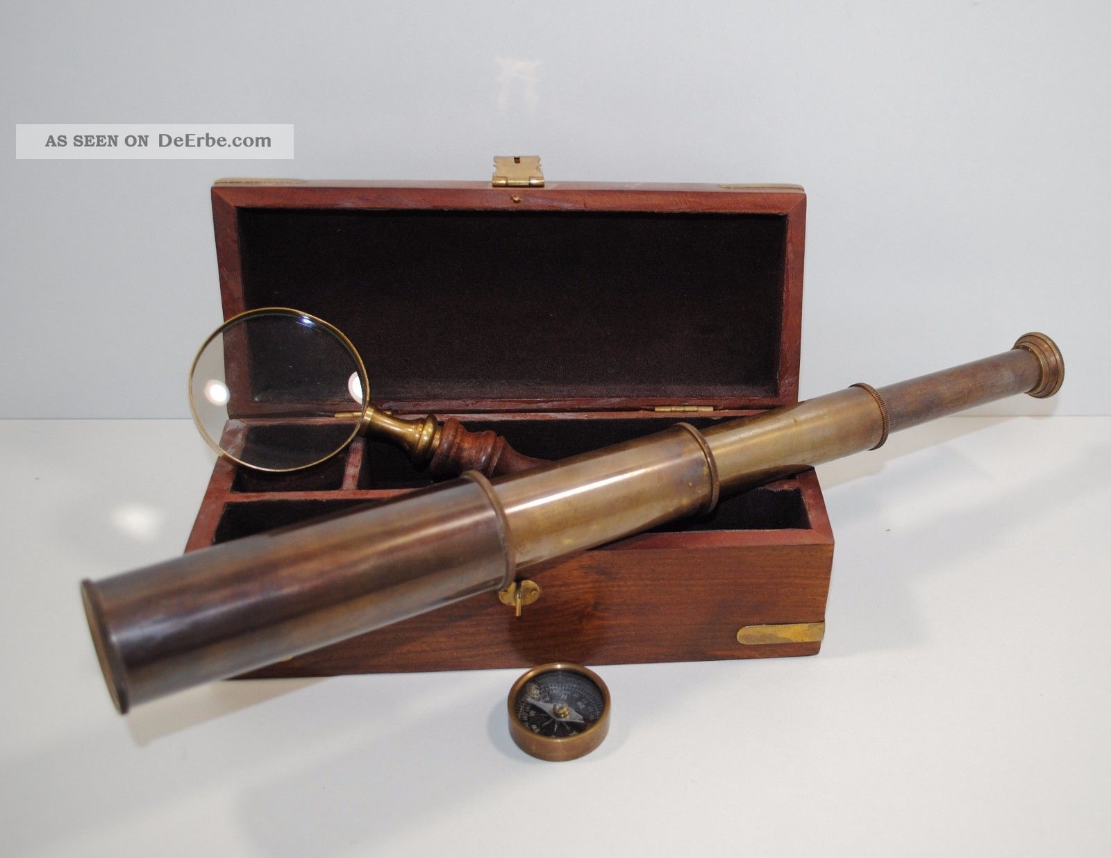 Fernrohr - Maritim - Antikes - Lupe - Piraten - Kompass - Mit Holzbox - Brüniert Technik & Instrumente Bild