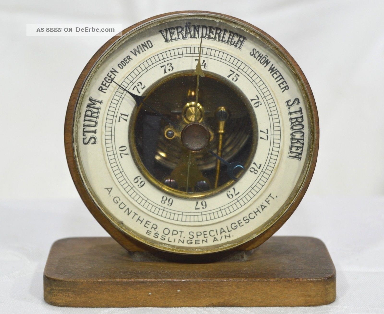 Alter Seltener Vorkriegs Tisch Barometer - A.  GÜnther Esslingen Am Neckar Wettergeräte Bild
