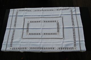 Handarbeit Edles Hardanger - Tafeltuch Leinen 155 X 125 Cm,  Hohlsaumrand Bild