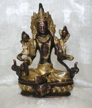 Grüne Tara Green Tara Statue 13cm Bronze Bodhisattva Tibet Nepal Buddha Himalaya Bild