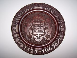 Org.  Wandteller Lingen Ems Wappen Schnitzerei Jubiläum 1327 - 1947 Stadtwappen Bild
