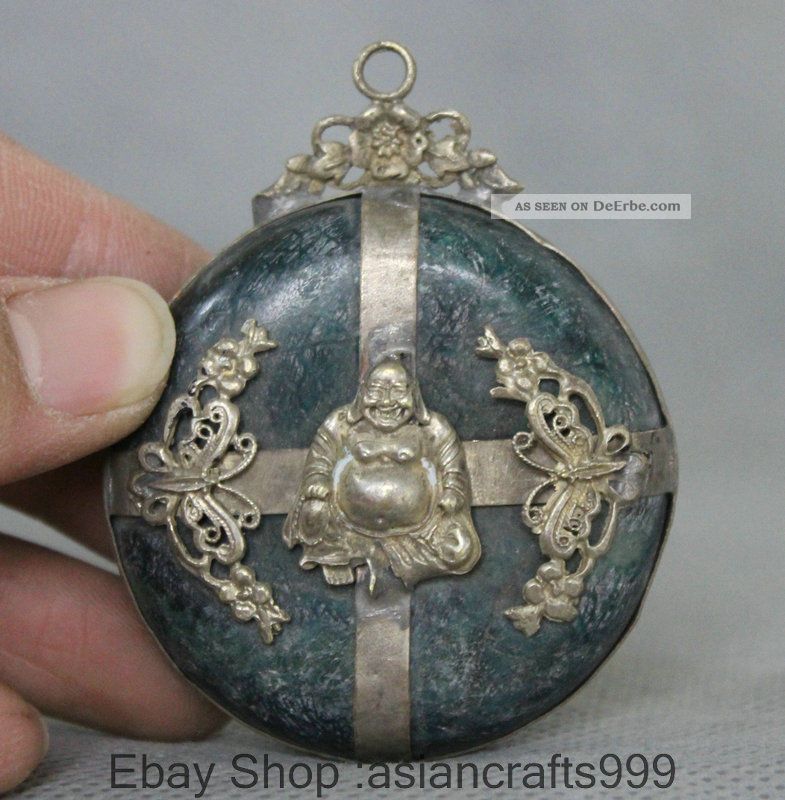 Chinesischer Grüner Jade Miao Silber Glücklich Lachen Maitreya Buddha ...