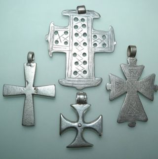 4 Alte Kreuze Kreuzanhänger Äthiopien Afrika Ethno Schmuck Anhänger,  Silbern Bild