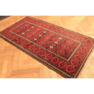 Alt Handgeknüpft Orient Sammler Teppich Art Deco Belutsch Old Carpet 105x205cm Bild