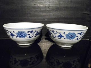 Antique Chinese Blue & White Porcelain Bowls Handpainted Bild