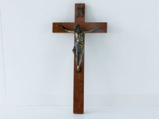 Kruzifix 1950/60 Holz & Metall - Wandkreuz - Jesus Am Kreuz 40 Cm Bild