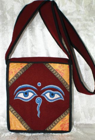 Tasche Tibet Weinrot Buddha Augen Gr.  S Bestickt Folklore Indien Nepal Hippie Bild