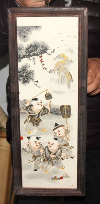 Großes Gemälde Auf Porzellan Ein Kind Adelige Sign.  China Wohl Um 1900 Bild