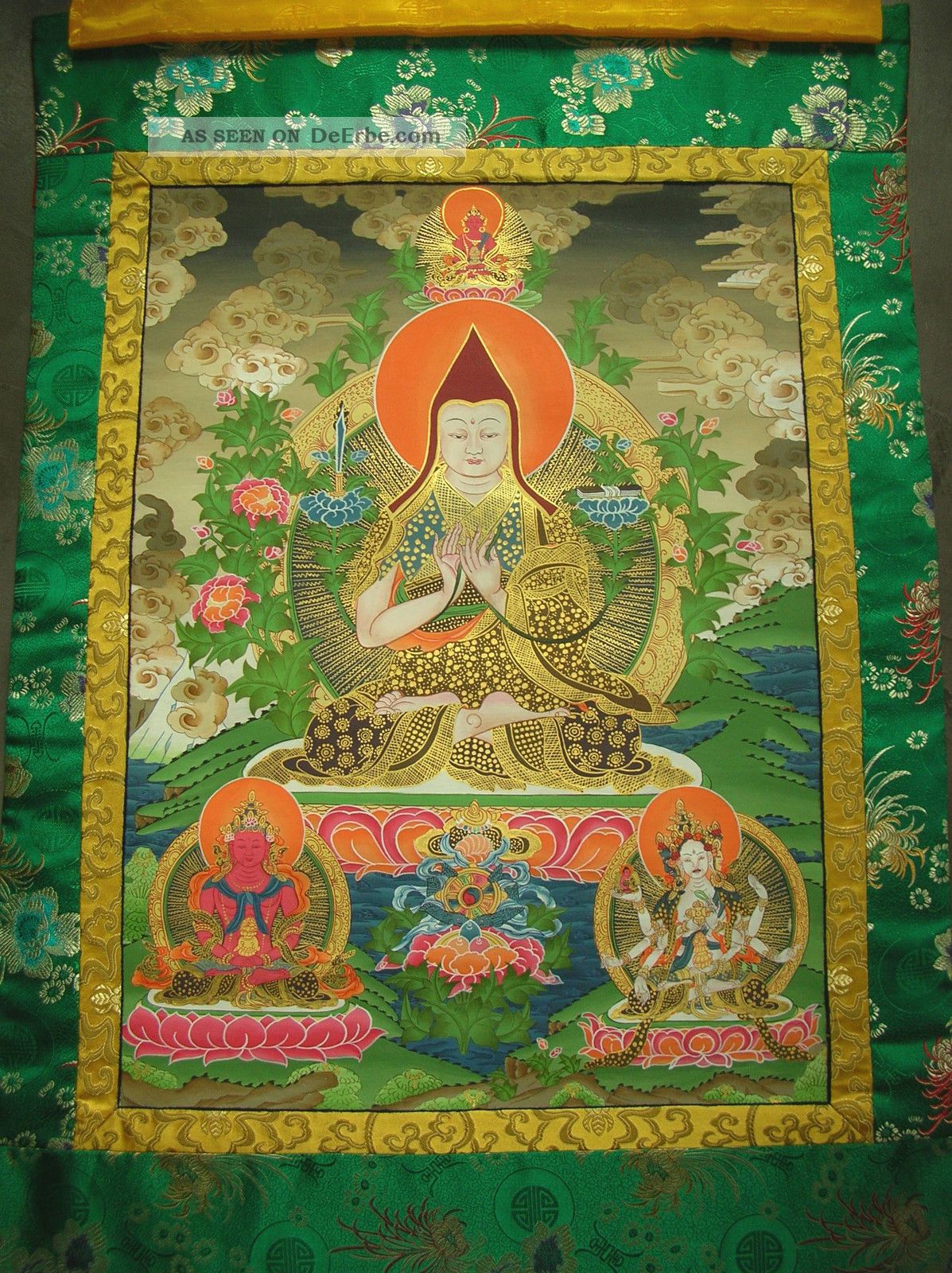 Sehr Fein Buddha Thangka Padmasambhava/guru Rinpoche In Brokat Tibet 111x64 Cm Entstehungszeit nach 1945 Bild