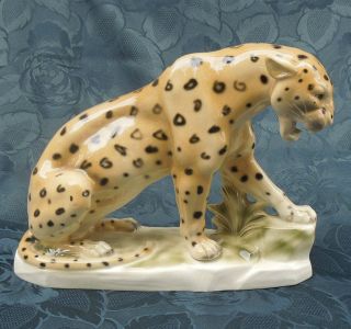 Thüringen Gräfenthal Porzellan Tier Figur Leopard Antik Sammlerstück Sehr Selten Bild