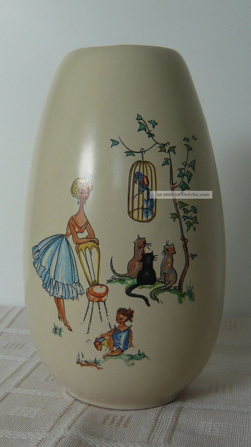 Dachbodenfund: Keramik Vase Blumenvase 50er Jahre Jasba (?) Zeittypisches Motiv Nach Stil & Epoche Bild