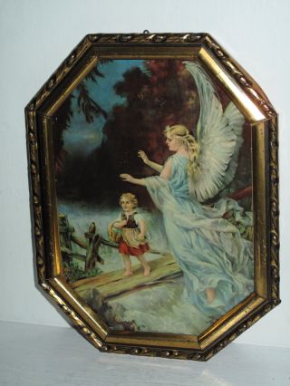 Antik Heiligenbild Schutzbild Schutzengel Kind Engel Shabby Chic Bild Nr.  3 Bild
