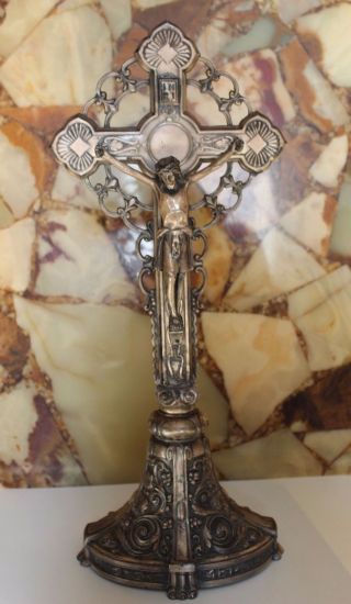 Antikes Altar Kreuz Versilbert Alt 48 Cm Hoch Uhralt Bild