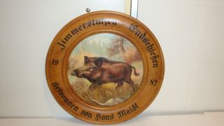 Wildschwein Wildsau Gemahlen Auf Holztafel Rund.  Zimmerstutzen Und Schießen 1982 Bild