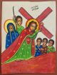 Äthiopien: Leder - Gemälde Unikat Bilder Handgemalt Ikone Kreuzweg,  Prozessionsweg Votivbilder & Sakralmalerei Bild 1