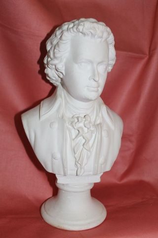 BÜste Wolfgang A.  Mozart 2.  Hälfte D.  19.  Jahrh.  Fayence Terrakotta Gt. Bild