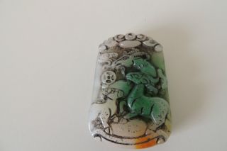 China Jade - Amulett Mit Ziegenböcken / Hoch :ca.  6 Cm. Bild