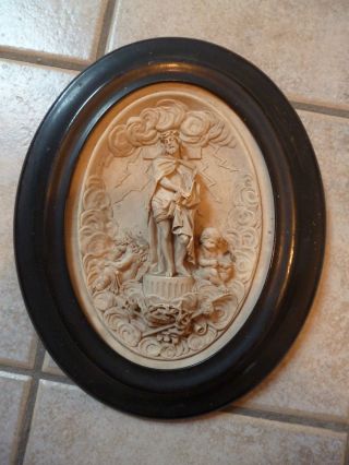 Ovales Bild Mit Jesus Und Engel - Meerschaum ? Im Schwarzen Holzrahmen Ca.  1880 Bild