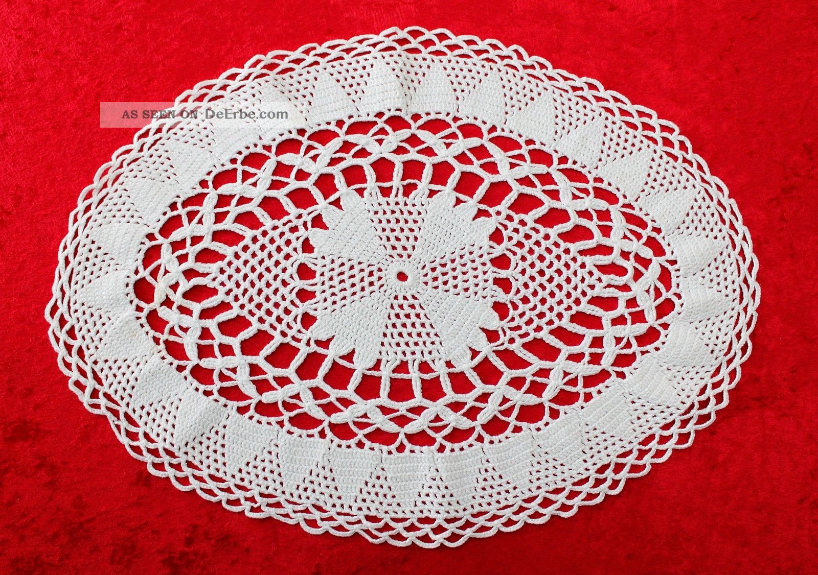 Excl.  Handarbeit Tischläufer Oval Weiß Rosettenmuster Gehäkelt Durchm.  Ca.  46 Cm Tischdecken Bild