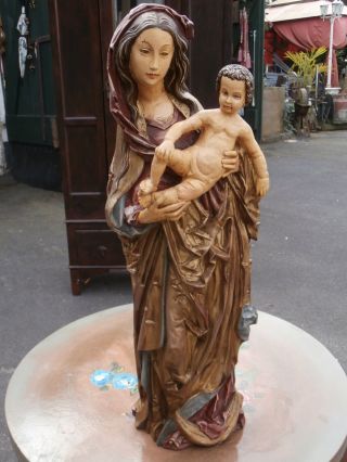 Mutter Gottes Mit Kind Madonna Holzfigur Handgeschnitzt Handbemalt Holz 70 Cm Bild