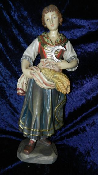 Heilige Notburga Heiligenfigur 58cm Holzfigur Geschnitzt Grödnertal? Bild