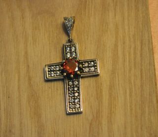 Antik Anhänger Kreuz Echt Silber Handarbeit 925 Mit Gold Cross Croce Croix Bild