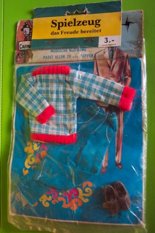 Puppensachen Kleidung Alt Toy Vintage Ovp Pulli Karo Bild