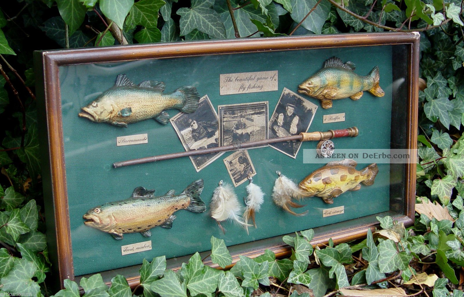 Dekorativer Älterer Angler Schaukasten Mit Miniatur Fischfang Devotionalien Alte Berufe Bild