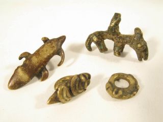 4 Alte Anhänger Tiere Senufo Tusya Old Pendants Animals Bronzes Afrozip Bild