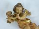 Grödner Holzschnitzerei Putte Barock Musizierender Engel Mit Horn 14 Cm Skulpturen & Kruzifixe Bild 1