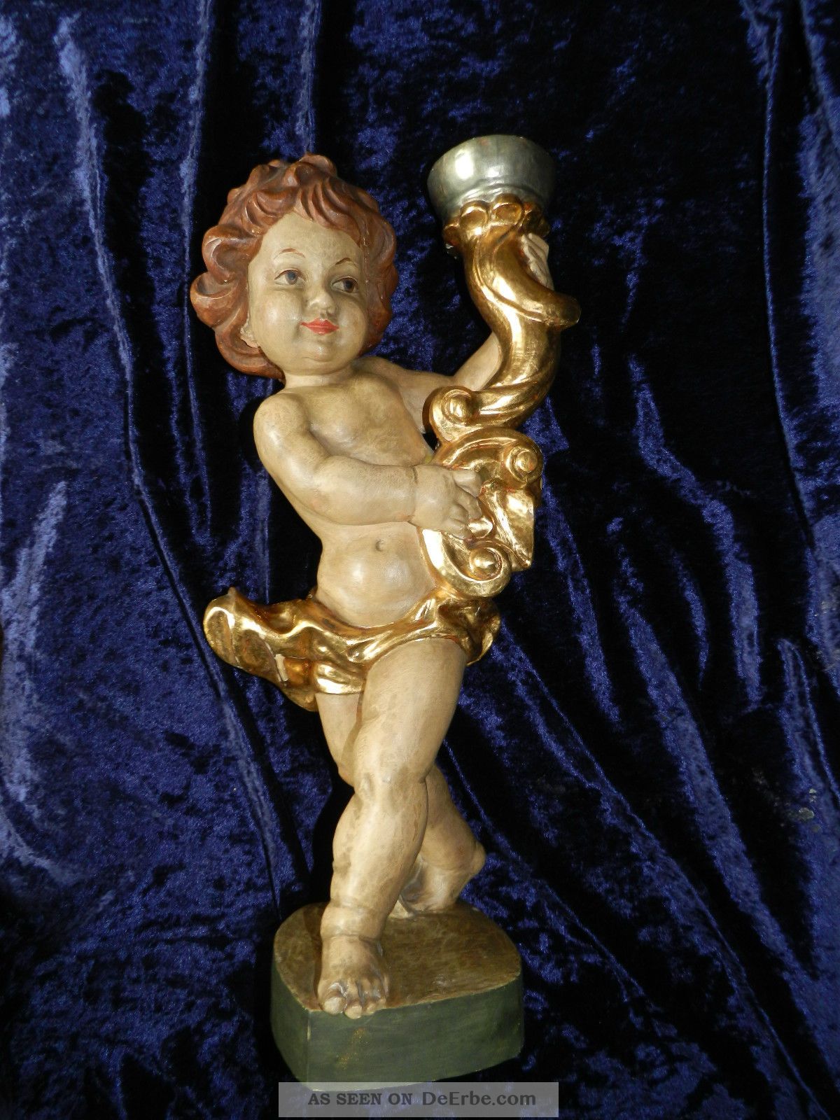 Holzfigur Barocker Engel Putto Geschnitzt 48cm Riesig Leuchterengel Rar Südtirol 1950-1999 Bild