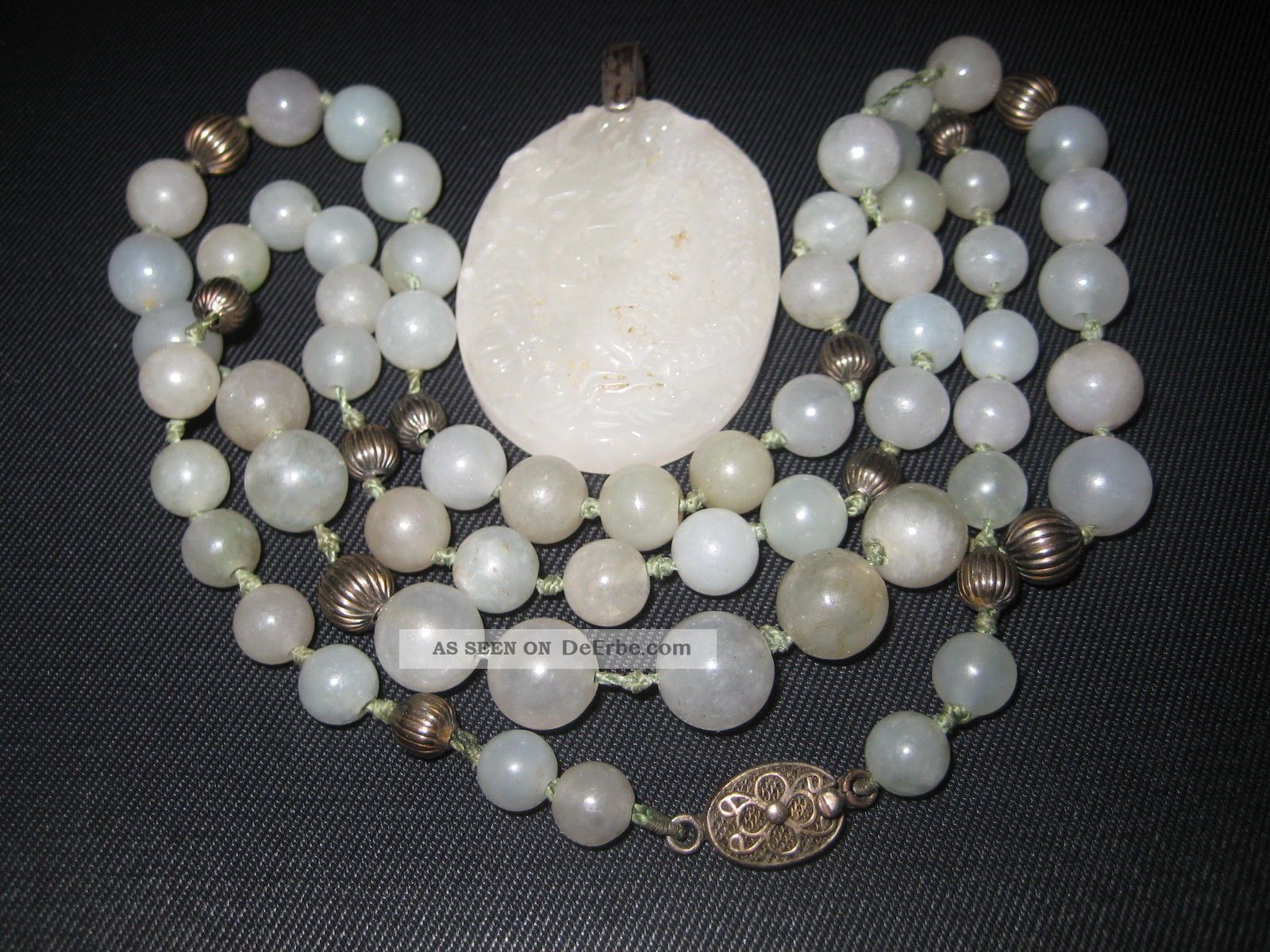 China Jade Celladon Kette Mit Silber Silver Filigran,  Drache Anhäger Asiatika: China Bild