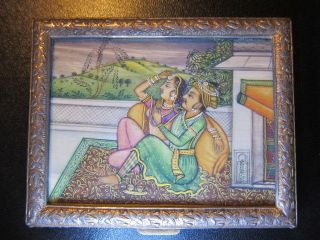 Persische Lupenmalerei Auf Bein:mogulpaar,  Silber - Dose,  Allerfeinste Arbeit,  140 G Bild