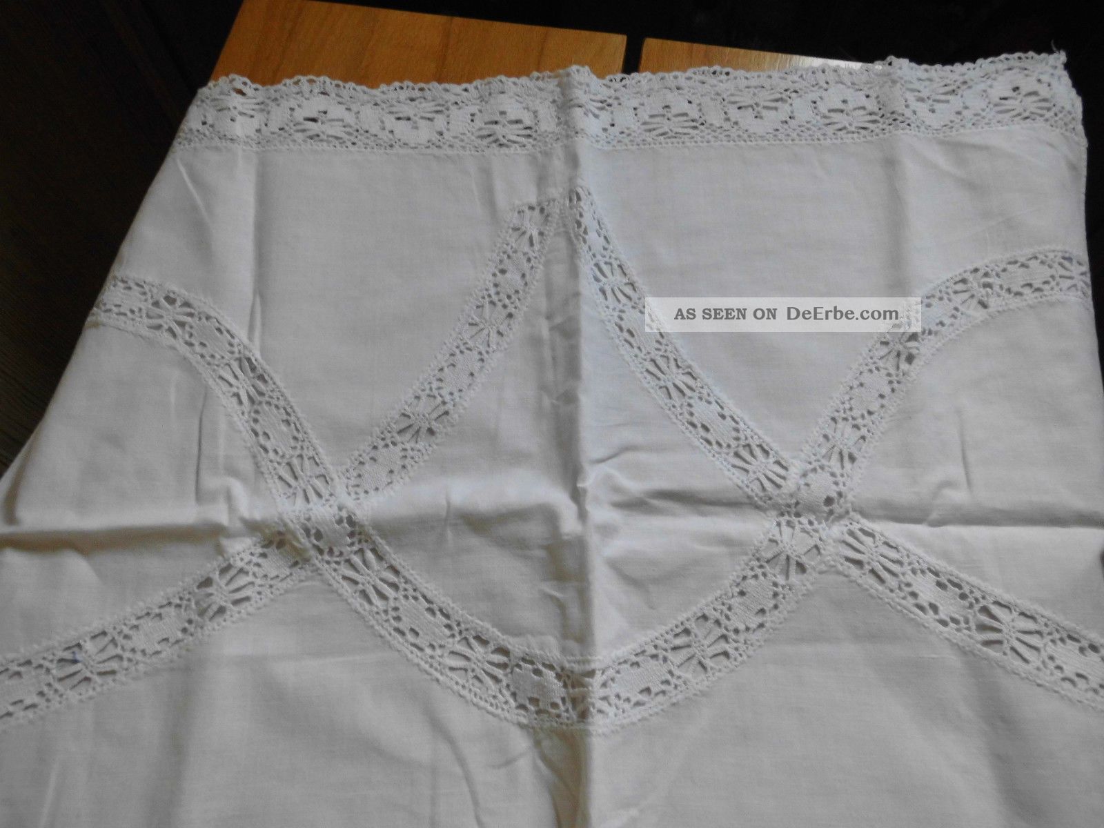 Altes Überhandtuch Tischdecke Leinen Häkelspitze Shabby Landhaus Vintage Tischdecken Bild