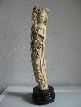 Antike Bein Figur Chinesische Hofdame Frau Bein Schnitzerei China 1900 - 1930 Bild