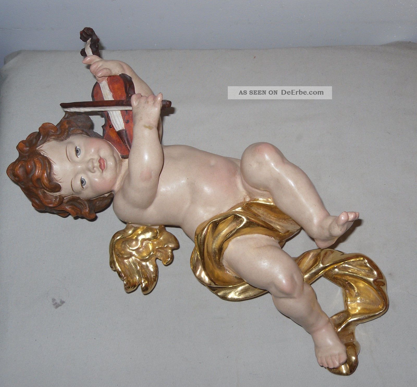 Barockengel Mit Geige 39 Cm Echt Gold Gefasst Holzschnitzerei W.  Müller Skulpturen & Kruzifixe Bild