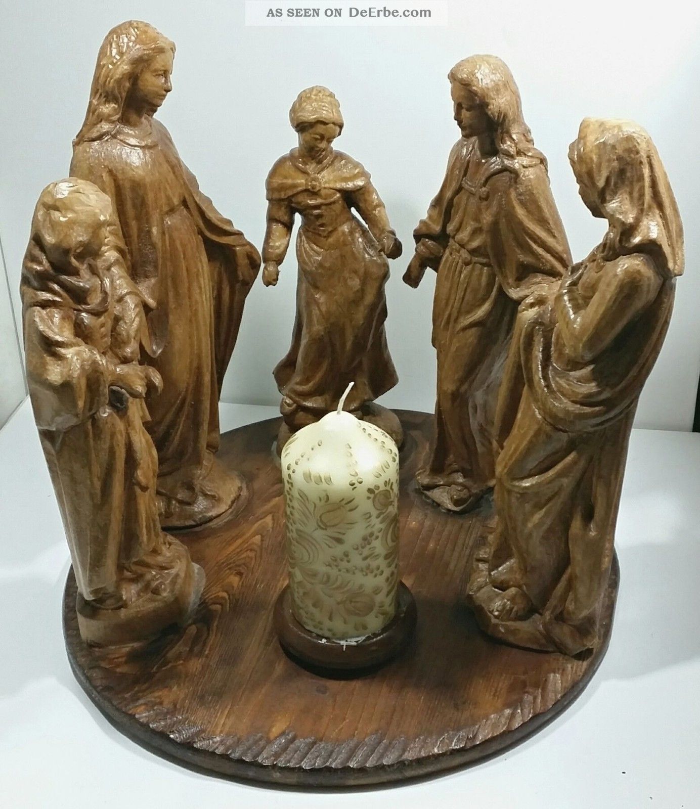 Geschnitzte Krippen Heiligen Aufstellung Mit Kerze Auf 30 Cm Teller Einzelstück Skulpturen & Kruzifixe Bild