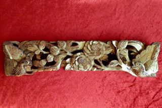 Altes Relief,  Vögel Und Blumen,  Holz Geschnitzt,  China Bild