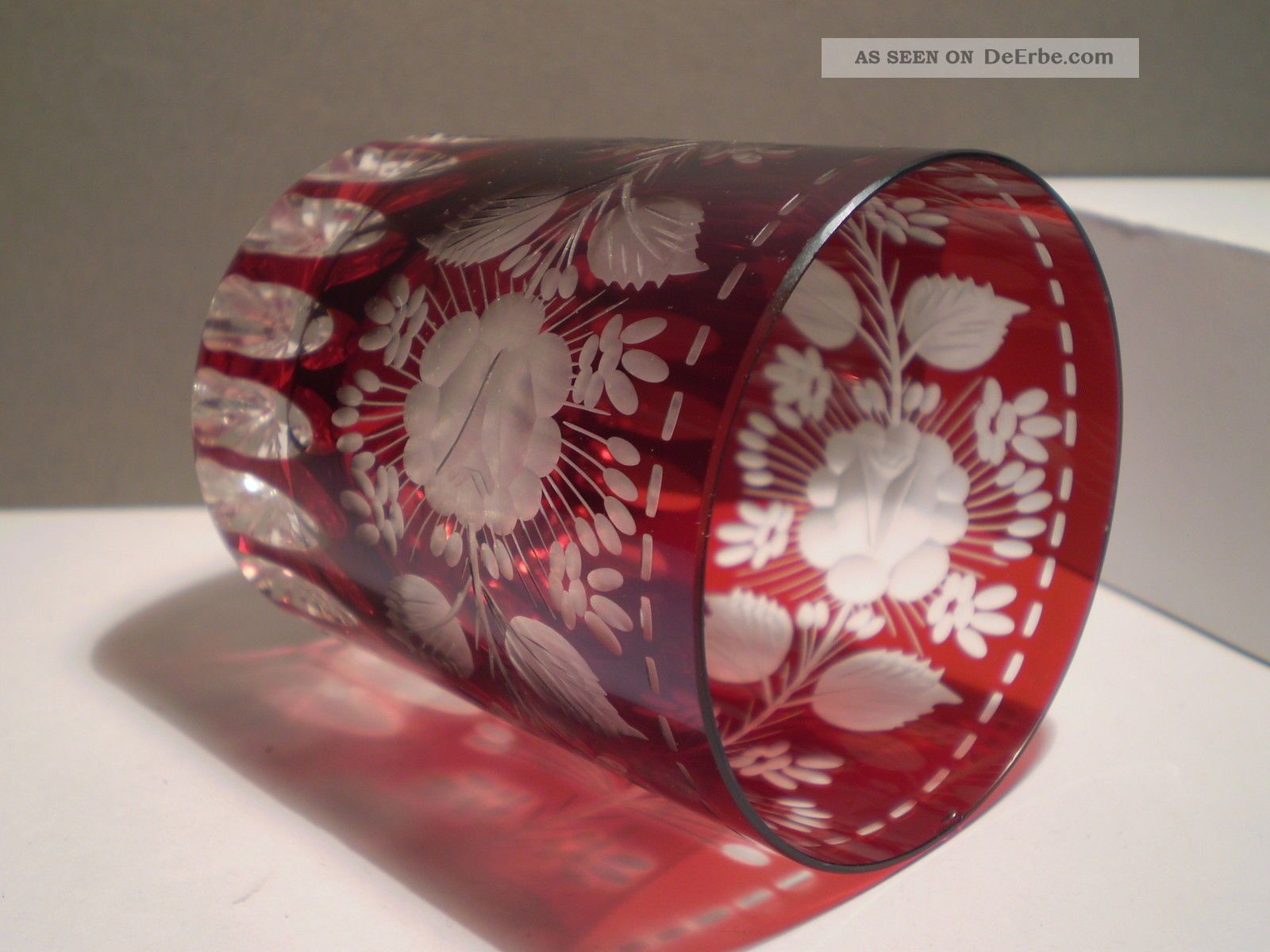 Biedermeier Bäderglas Bemalt / Perfekt / Glasbecher Rubin Überfangglas